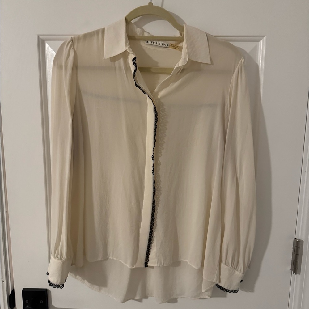 Alice + Olivia Ivory Blouse with Black Trim